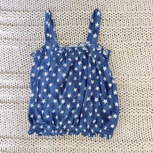 Old Navy Blue & White Star Sleeveless Smocked Lettuce-Edge Top for Girls Size M